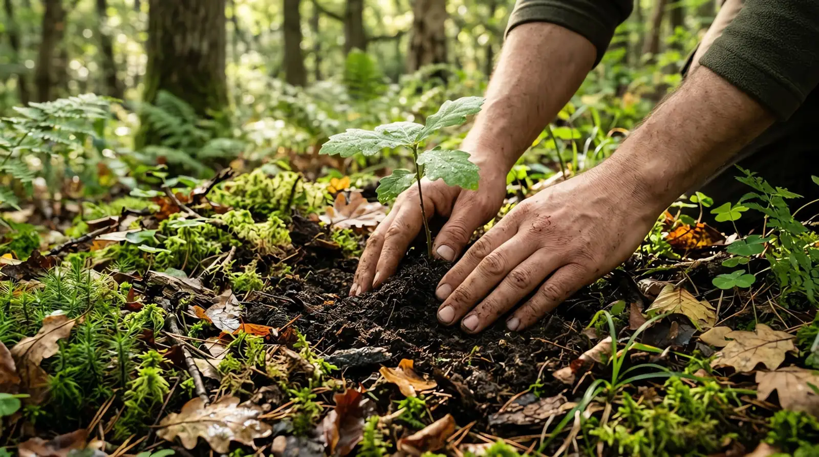Hands planting a young tree